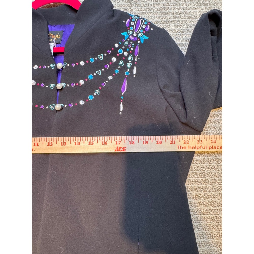 Bob Mackie Wearable Art Blazer Black Beaded Necklace Detail Purple Lining XL - Picture 9 of 10